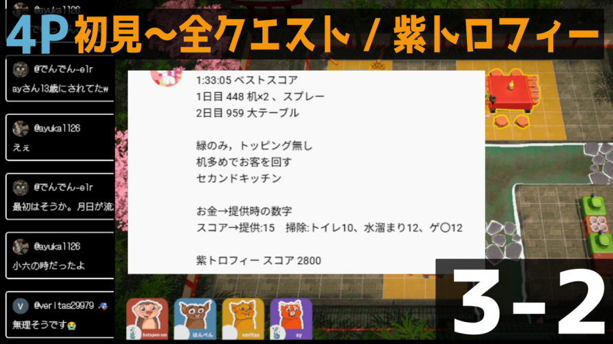 ゲキムズ去年から持ち越しステージ【Party Club】点数計算分かった。次クリア🍭🦘🦝 🐒。の巻【パーティークラブ 初見 3-2 「全クエスト🔥」「紫トロフィー🟣」】