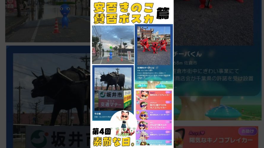 位置情報ゲームの歩み方。#ピクミンブルーム 素敵な日4。安否きのこ🍄/賛否ポスカ🖼️ 篇